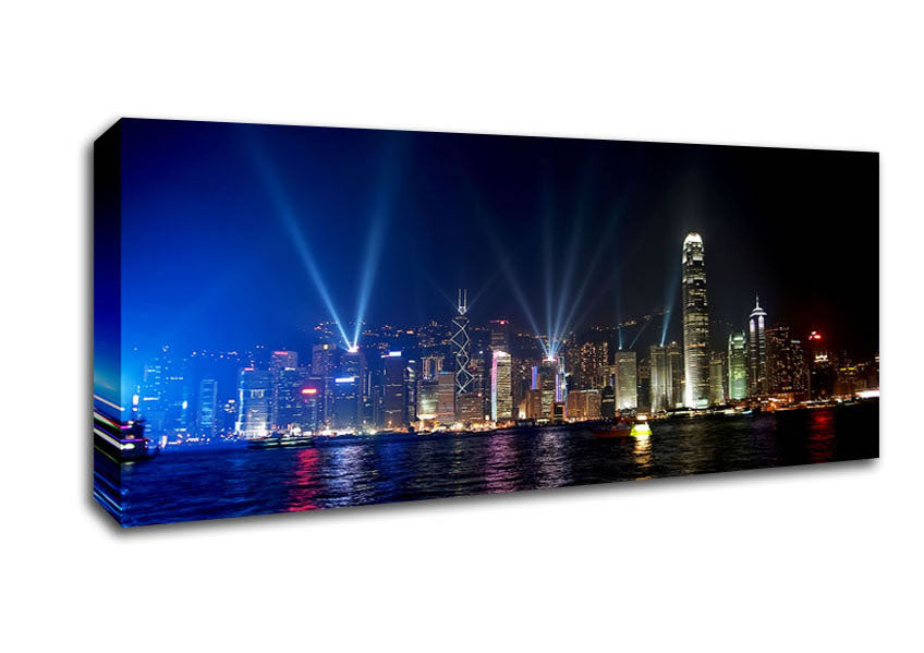 Picture of Hong Kong Strobe Light Reflections Panoramic Canvas Wall Art