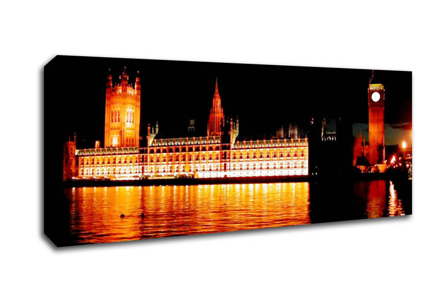Picture of Houses Of Parliament Glow Panoramic Canvas Wall Art