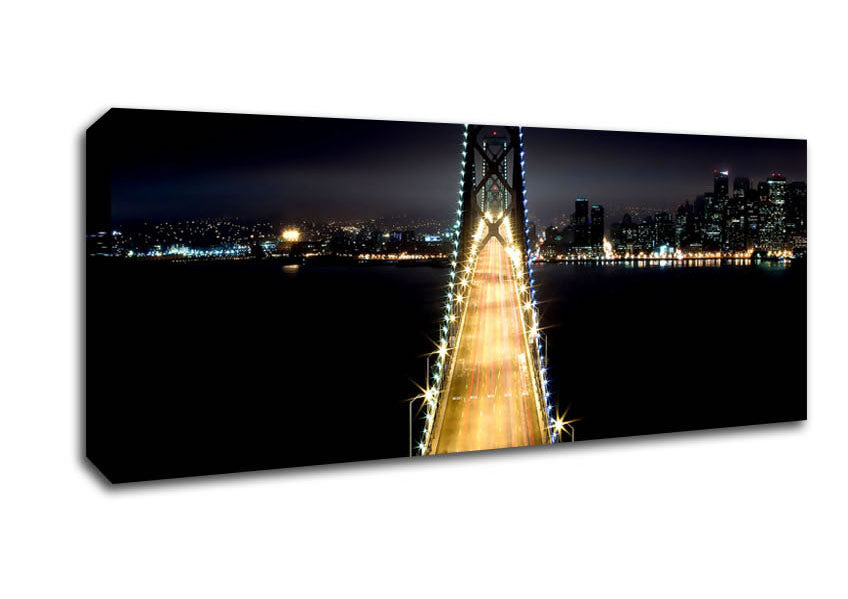 Picture of Lights on Bay Bridge Panoramic Canvas Wall Art