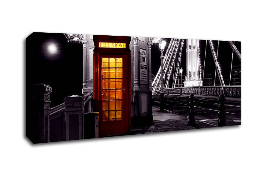 Picture of London Bridge Telephone Box Red B n W Panoramic Canvas Wall Art
