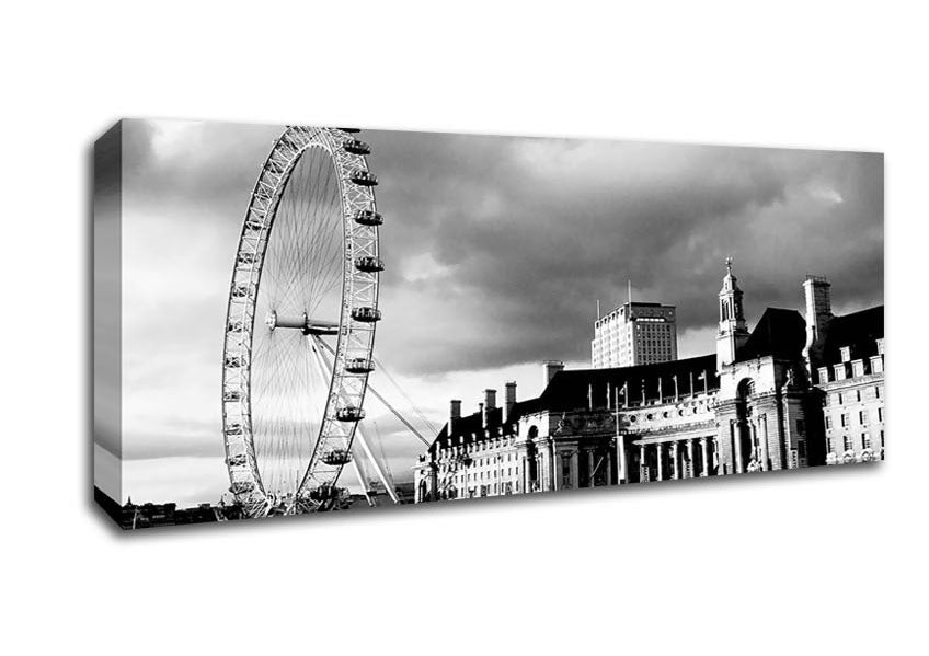 Picture of London Eye Clouds B n W Panoramic Canvas Wall Art