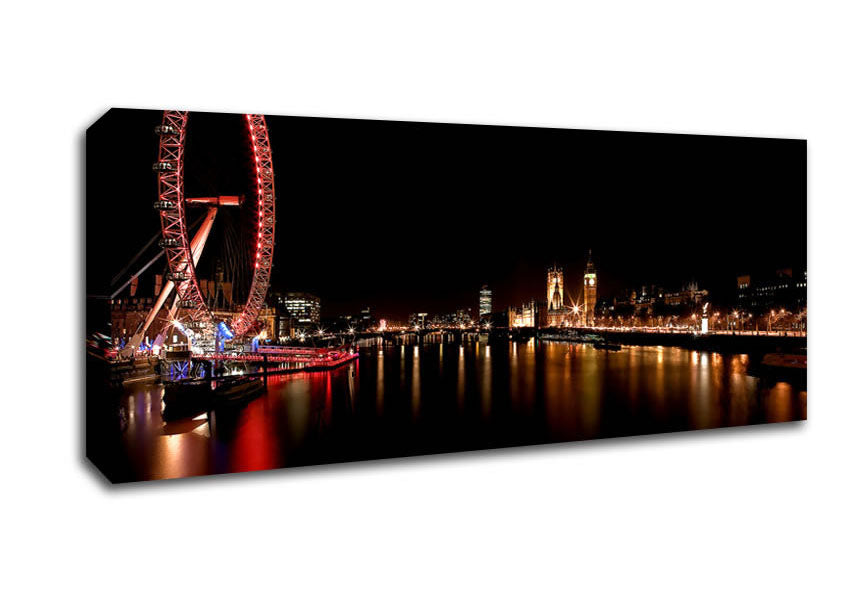 Picture of London Eye Red Water Reflections Panoramic Canvas Wall Art