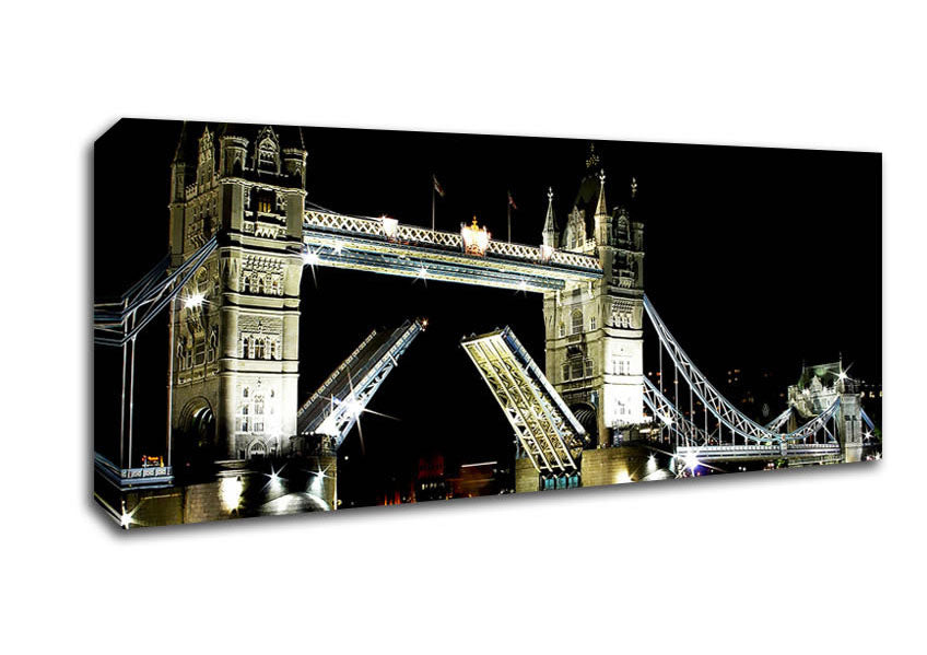 Picture of London Tower Bridge Night Opening Panoramic Canvas Wall Art