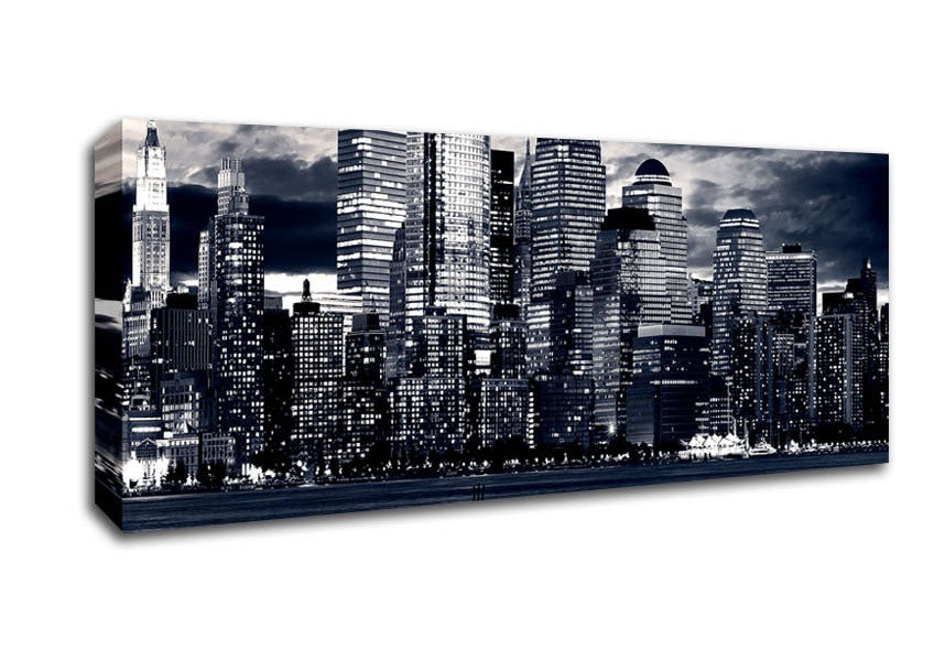 Picture of Manhattan Panorama In Blue Panoramic Canvas Wall Art