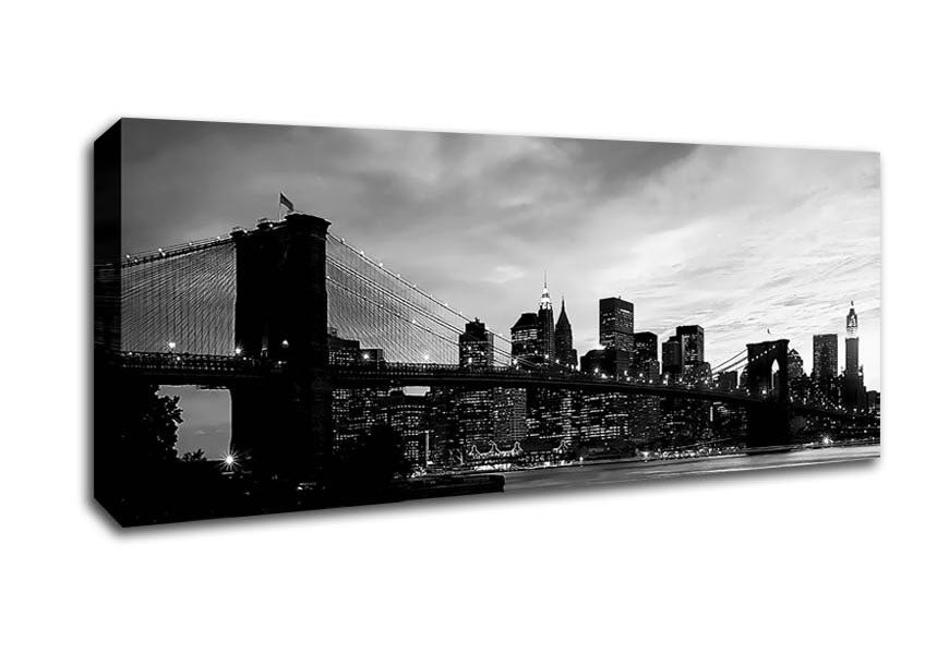 Picture of New York City Brooklyn Bridge Cloudy Skies B n W Panoramic Canvas Wall Art
