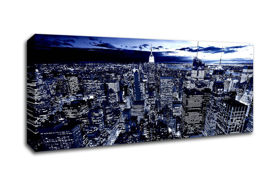 Picture of New York In Blue Panoramic Canvas Wall Art