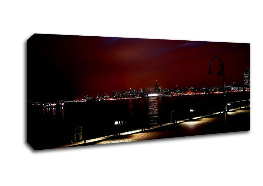Picture of New York Skyline At Night Panoramic Canvas Wall Art