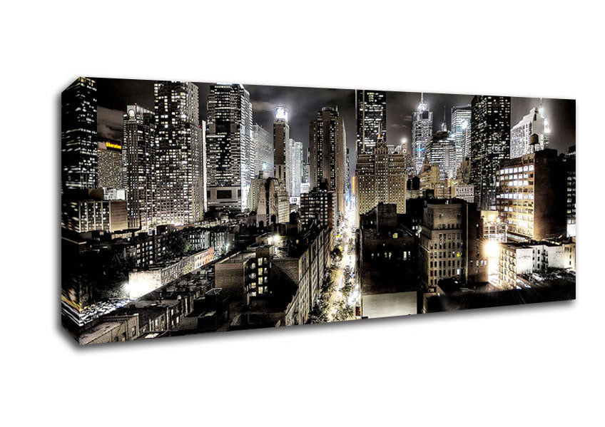 Picture of New York Streets At Night Panoramic Canvas Wall Art