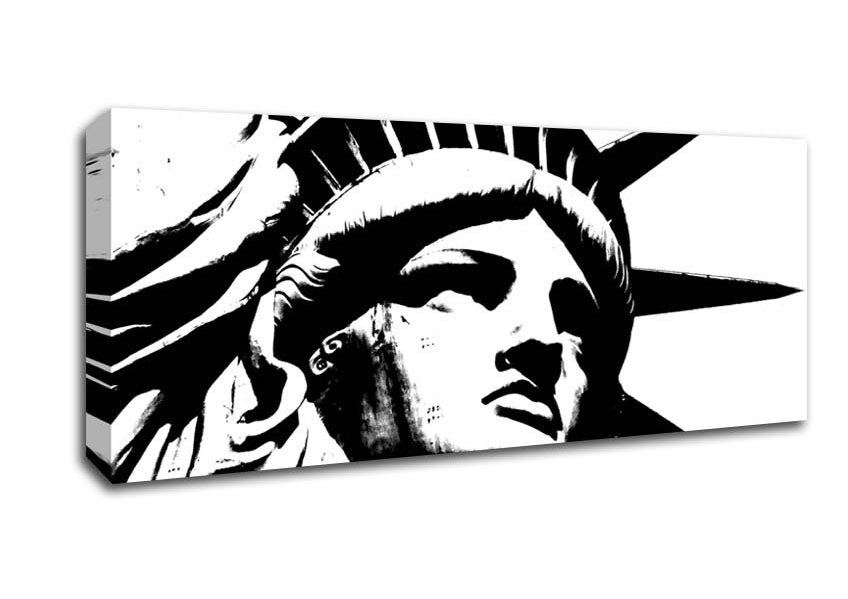 Picture of New York The Statue Of Liberty B n W Panoramic Canvas Wall Art