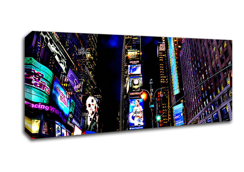 Picture of New York Times Square Blue Skys At Night Panoramic Canvas Wall Art