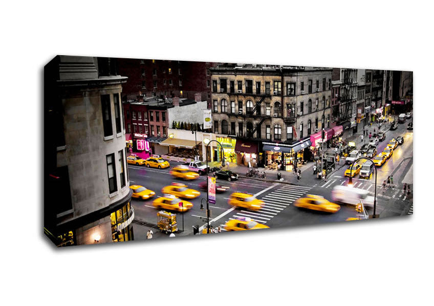 Picture of New York Yellow Cab Mayhem Panoramic Canvas Wall Art