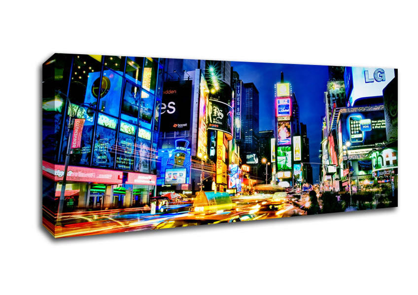 Picture of Nyc 5Th Avenue Taxi Blur Panoramic Canvas Wall Art