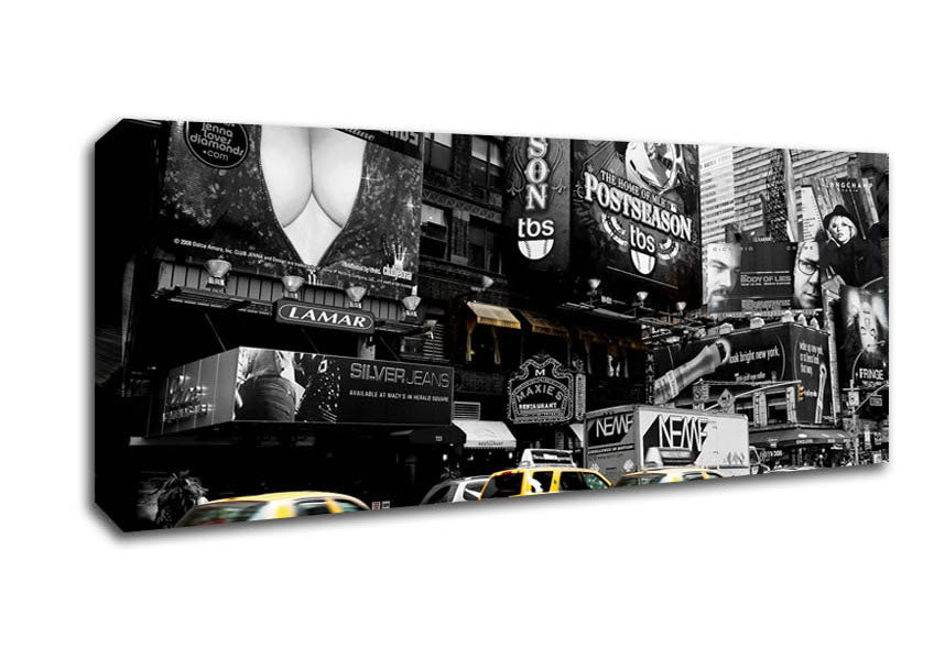 Picture of Nyc Broadway Cabs B n W Yellow Panoramic Canvas Wall Art