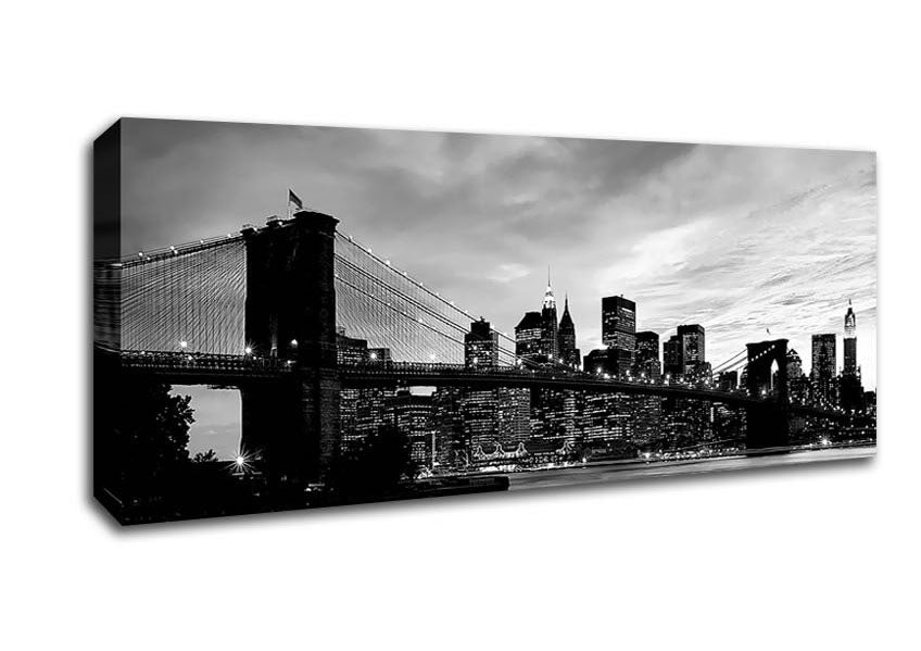 Picture of NYC Brooklyn Bridge B n W Cloudy Night Panoramic Canvas Wall Art
