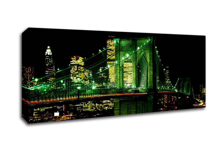 Picture of Nyc Brooklyn Bridge Green Hue Panoramic Canvas Wall Art