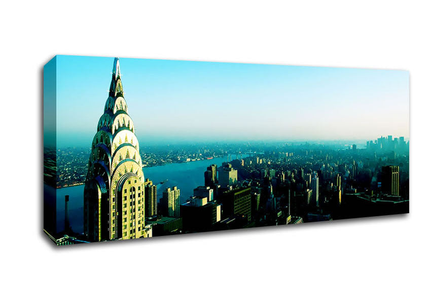 Picture of Nyc Empire State Blue Panoramic Canvas Wall Art