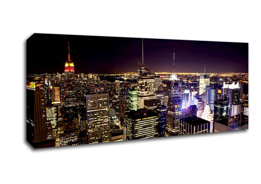 Picture of Nyc Empire State Building Red Glow Night Panoramic Canvas Wall Art
