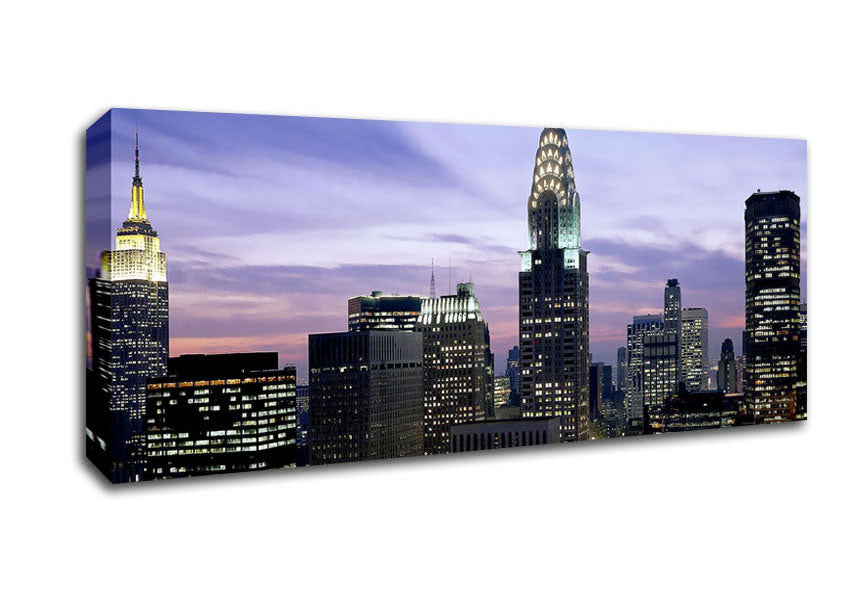 Picture of NYC Empire State Building Lilac Sky Panoramic Canvas Wall Art