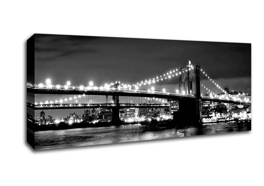 Picture of NYC Night Bridge B n W Panoramic Canvas Wall Art