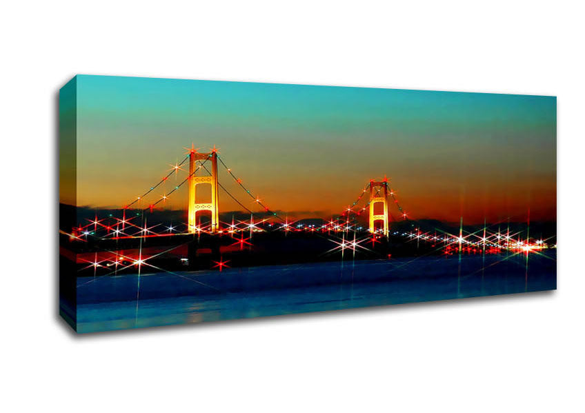 Picture of San Francisco Bridge Lights Panoramic Canvas Wall Art