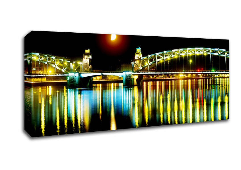Picture of Twin Bridge Moonlight Panoramic Canvas Wall Art