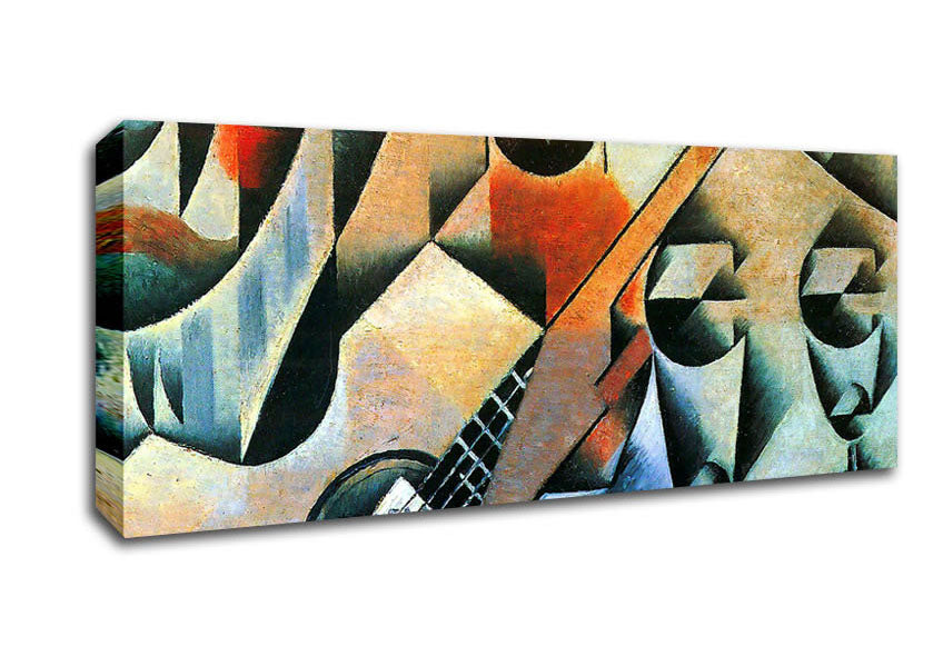 Picture of Juan Gris Banjo (Guitar) And Glasses Panoramic Canvas Wall Art