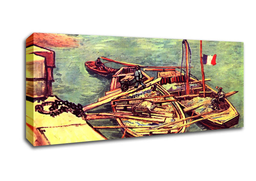 Picture of Van Gogh Boats With Sand Panoramic Canvas Wall Art