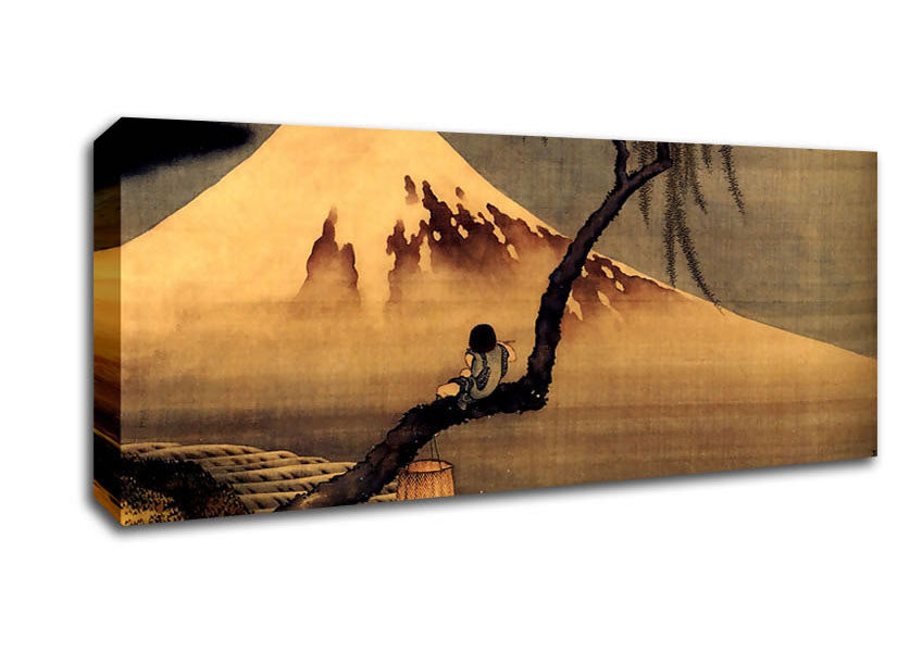 Picture of Hokusai Boy In Front Of Fujiama Panoramic Canvas Wall Art