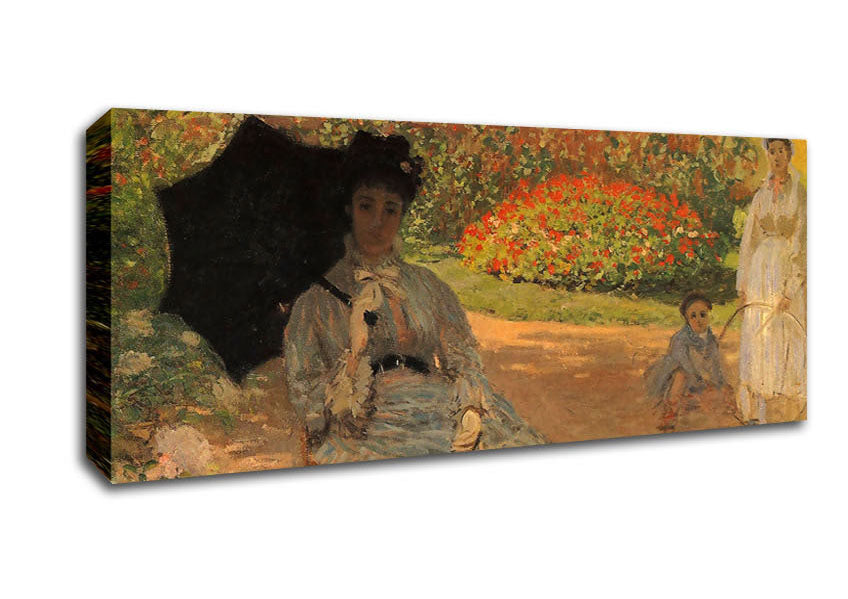 Picture of Monet Camille In The Garden With Jean And His Nanny Panoramic Canvas Wall Art