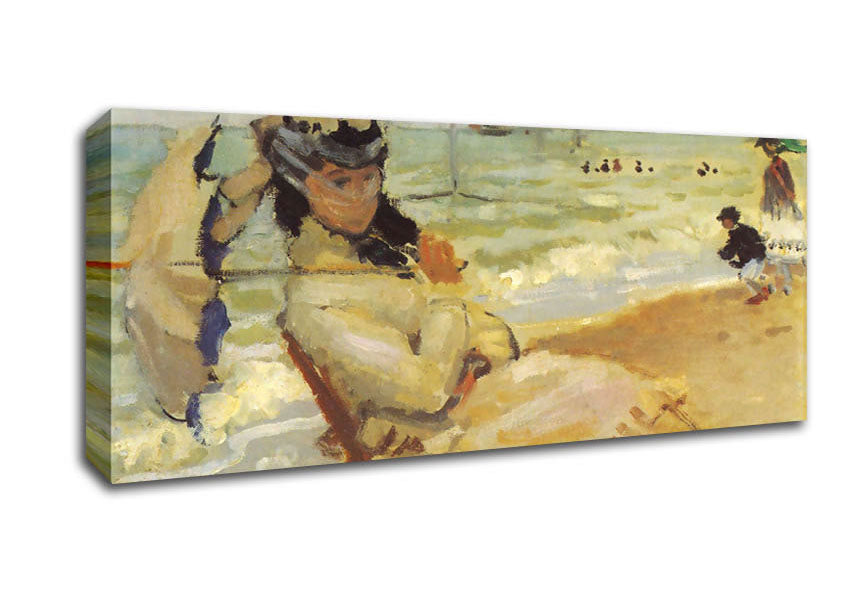 Picture of Monet Camille On The Beach At Trouville Panoramic Canvas Wall Art