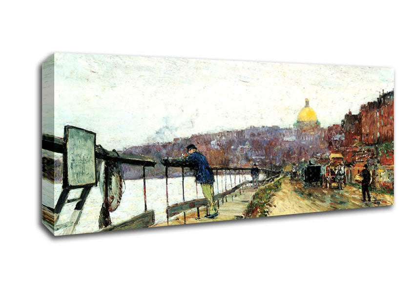Picture of Hassam Charles River Und Beacon Hill Panoramic Canvas Wall Art