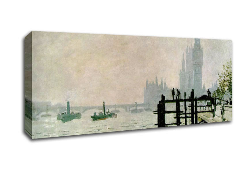Picture of Claude Monet The Thames And The Houses Of Parliament Panoramic Canvas Wall Art