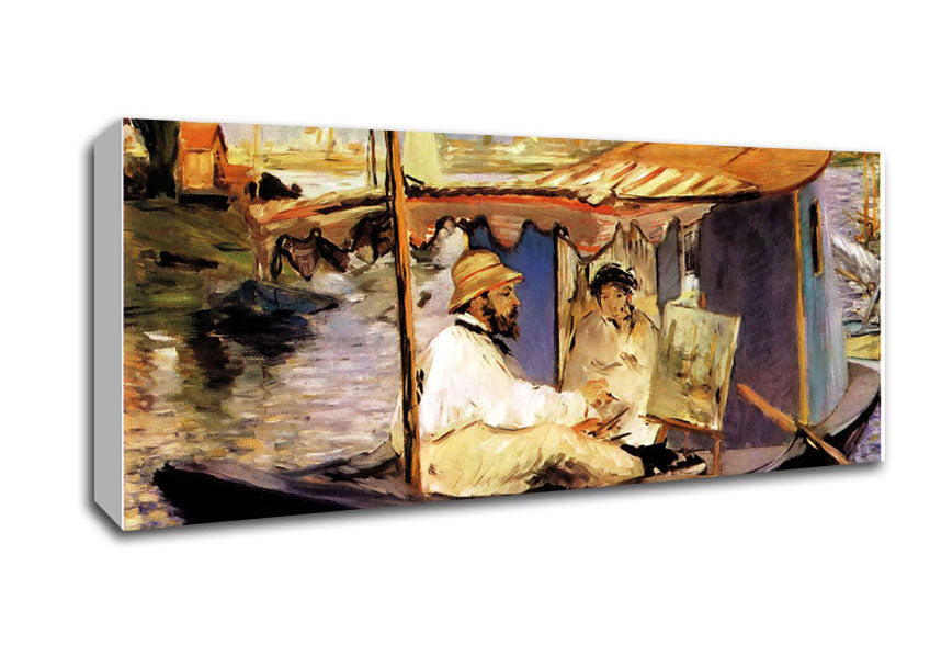 Picture of Manet Paints Claude Monet Dans Son Bateau Atelier 1874 Panoramic Canvas Wall Art