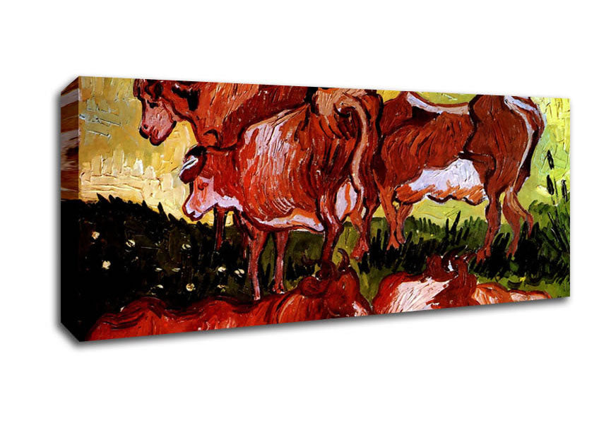 Picture of Van Gogh Cows After Jordaens Panoramic Canvas Wall Art