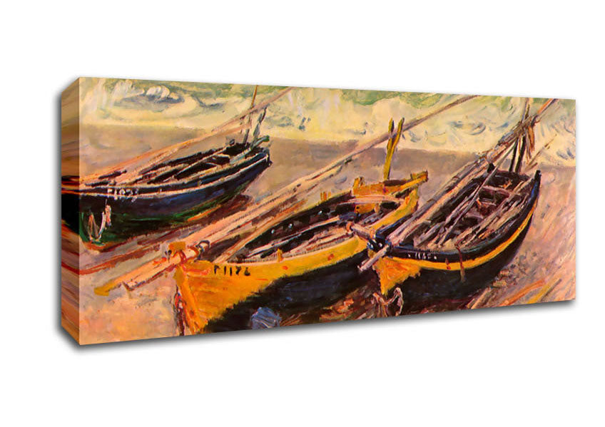 Picture of Monet Dock Of Etretat (Three Fishing Boats) Panoramic Canvas Wall Art