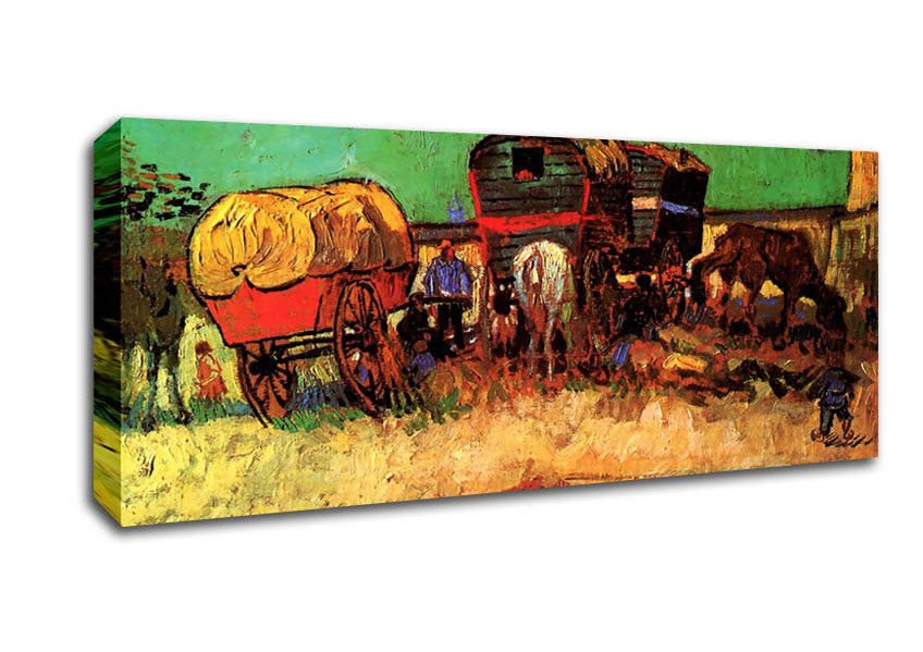 Picture of Van Gogh Encampment Of Gypsies With Caravans Panoramic Canvas Wall Art