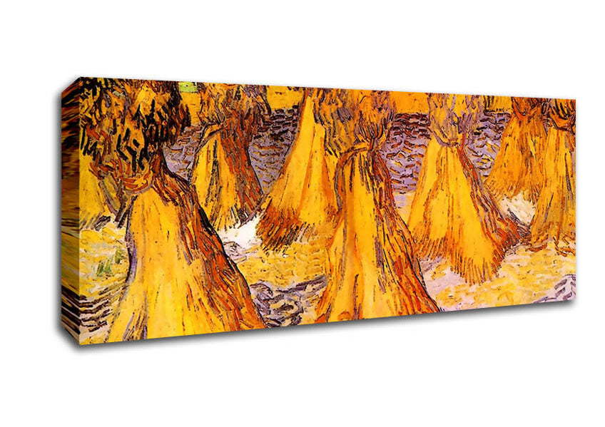 Picture of Van Gogh Field With Stacks Of Wheat Panoramic Canvas Wall Art
