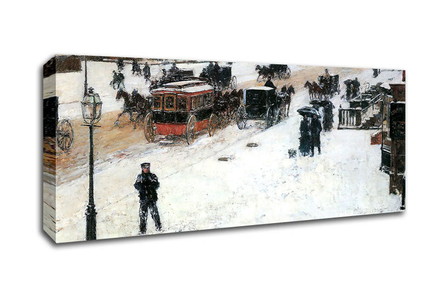 Picture of Hassam Fifth Avenue In Winter Panoramic Canvas Wall Art