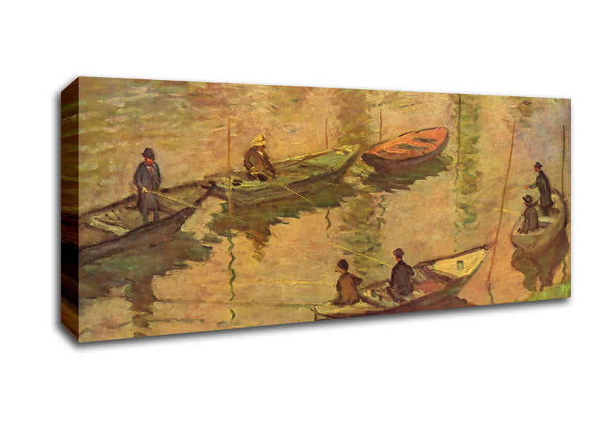 Picture of Monet Fishermen On The Seine At Poissy Panoramic Canvas Wall Art