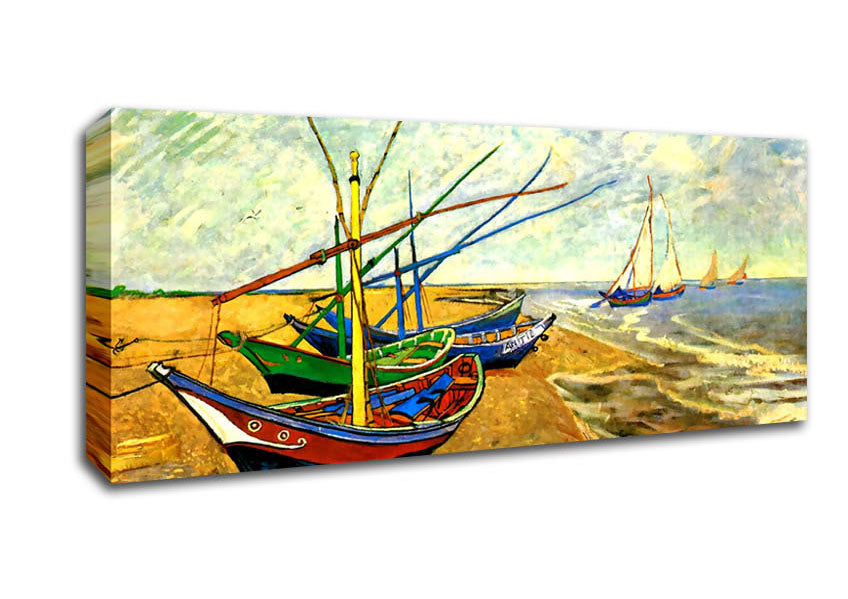 Picture of Van Gogh Fishing Boats On The Beach At Saintes-Maries Panoramic Canvas Wall Art