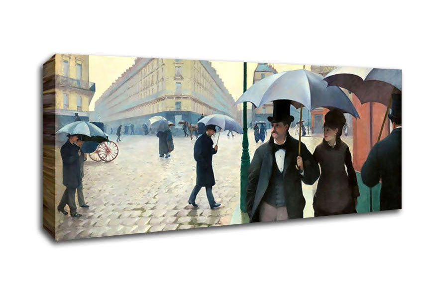 Picture of Gustave Caillebotte Paris Street On A Rainy Day Panoramic Canvas Wall Art