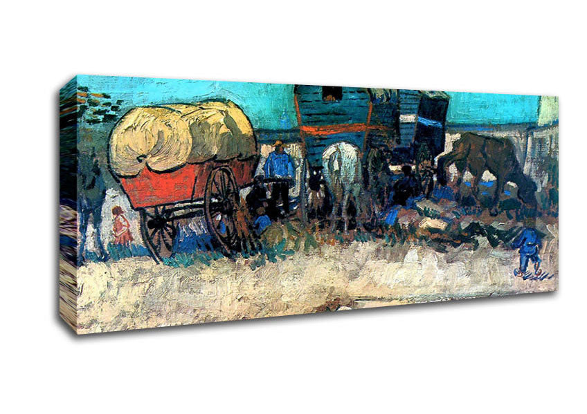 Picture of Van Gogh Gypsy Camp With Horse Carriage Panoramic Canvas Wall Art