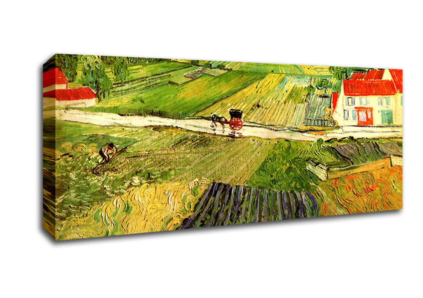 Picture of Van Gogh Landscape With Carriage And Train In The Background Panoramic Canvas Wall Art