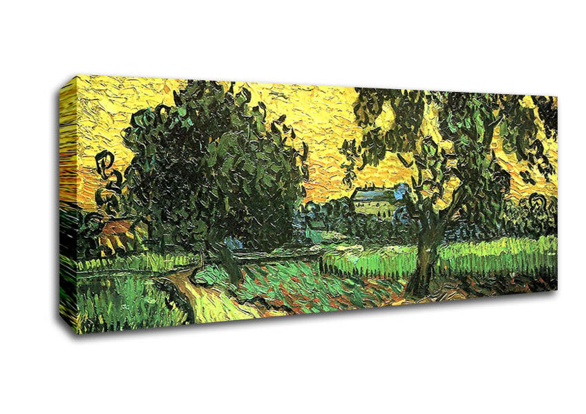 Picture of Van Gogh Landscape With Castle Auvers At Sunset Panoramic Canvas Wall Art