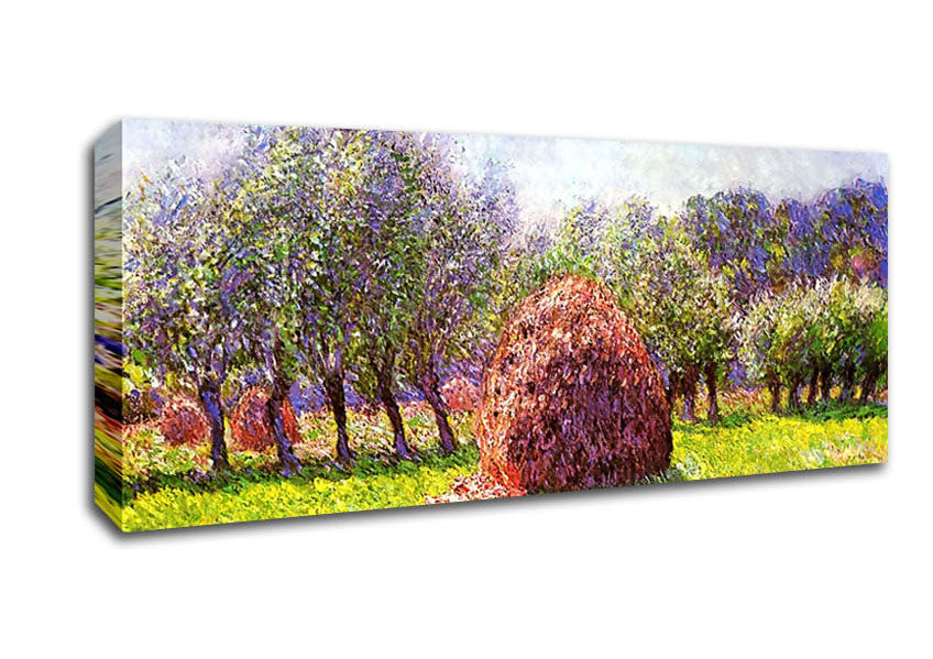 Picture of Monet Heap Of Hay In The Field Panoramic Canvas Wall Art