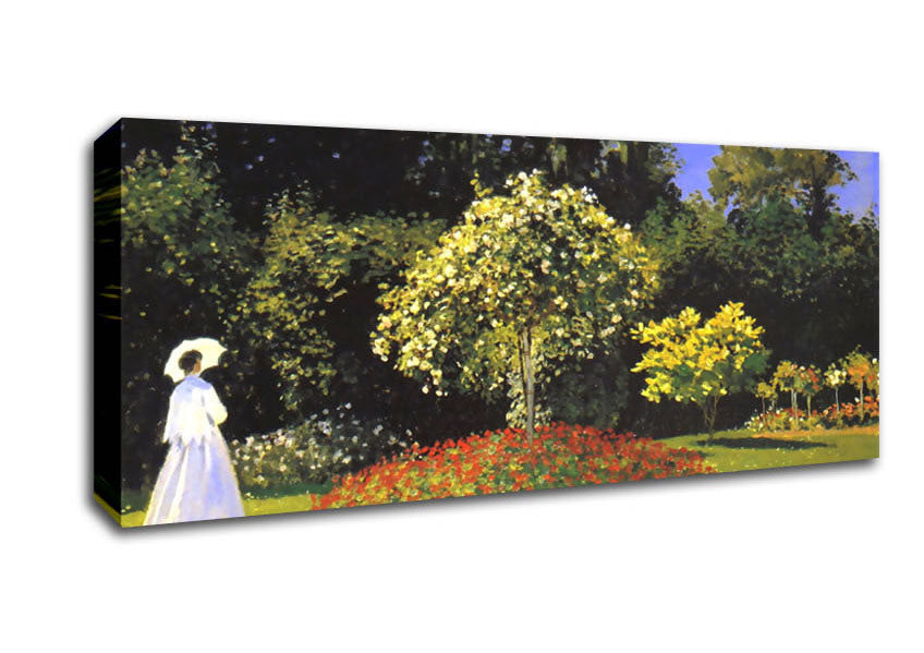 Picture of Monet Jeanne Marguerite Lecadre In The Garden Panoramic Canvas Wall Art