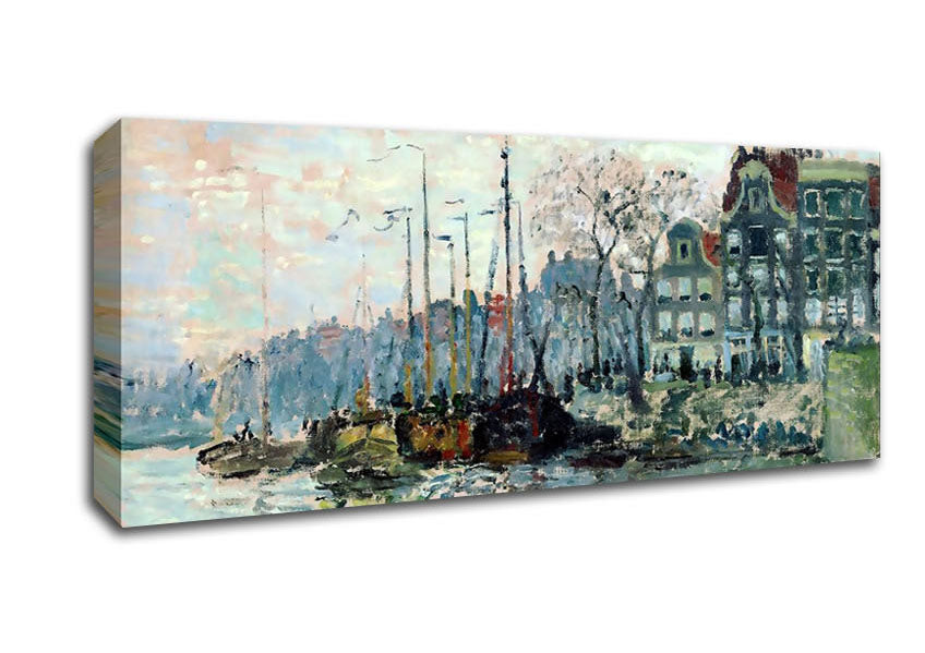 Picture of Monet View Of The Kromme Waal In Amsterdam Panoramic Canvas Wall Art