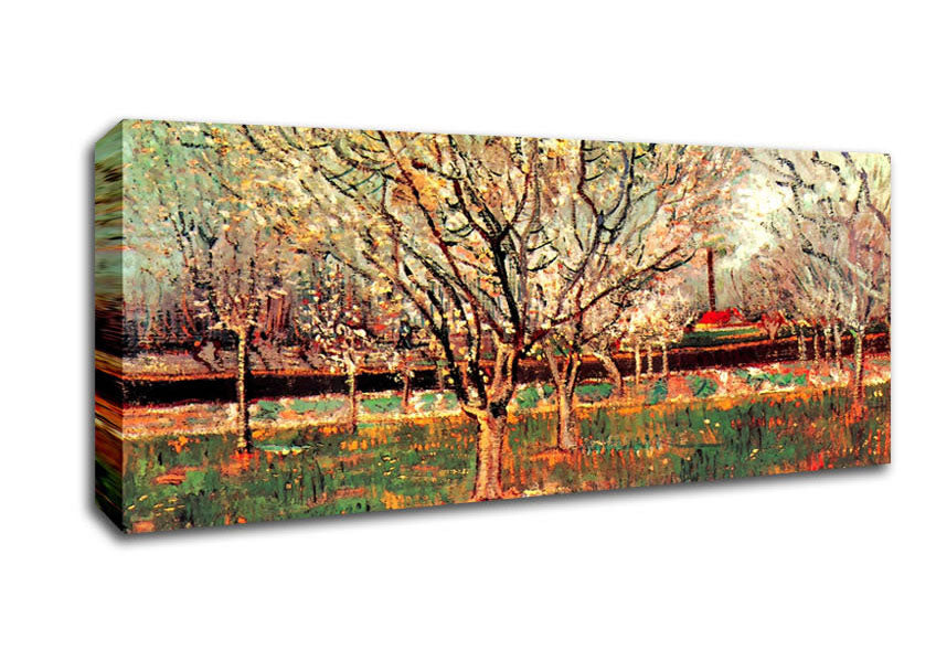 Picture of Van Gogh Orchard In Blossom Plum Trees Panoramic Canvas Wall Art