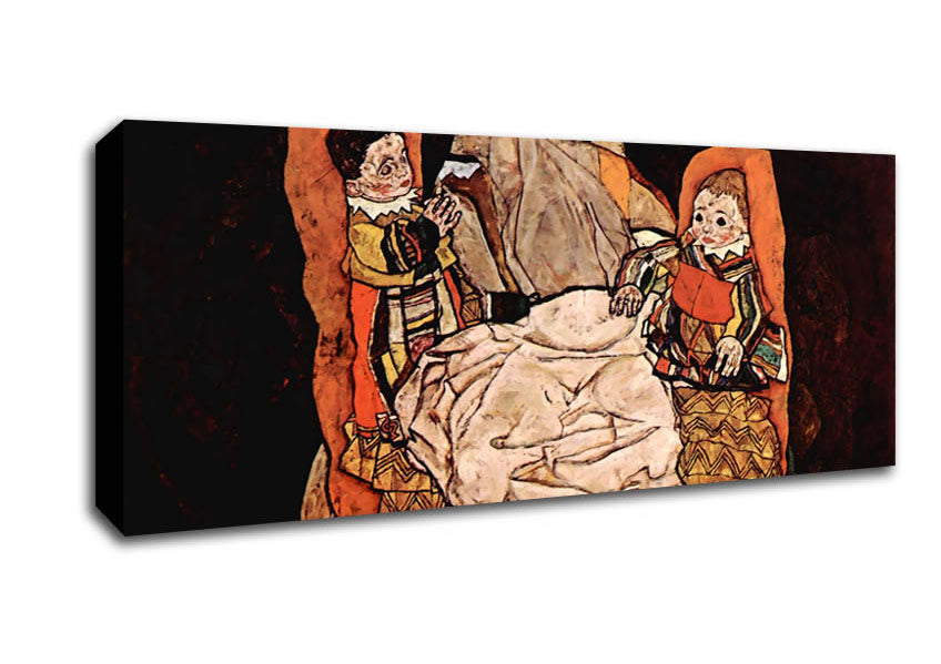 Picture of Schiele Parent With Two Children The Mother Panoramic Canvas Wall Art
