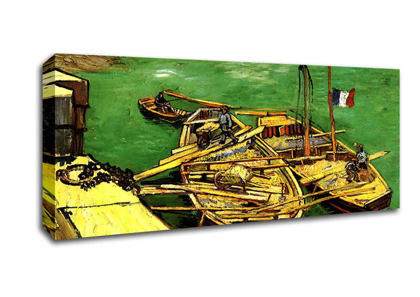 Picture of Van Gogh Quay With Men Unloading Sand Barges Panoramic Canvas Wall Art